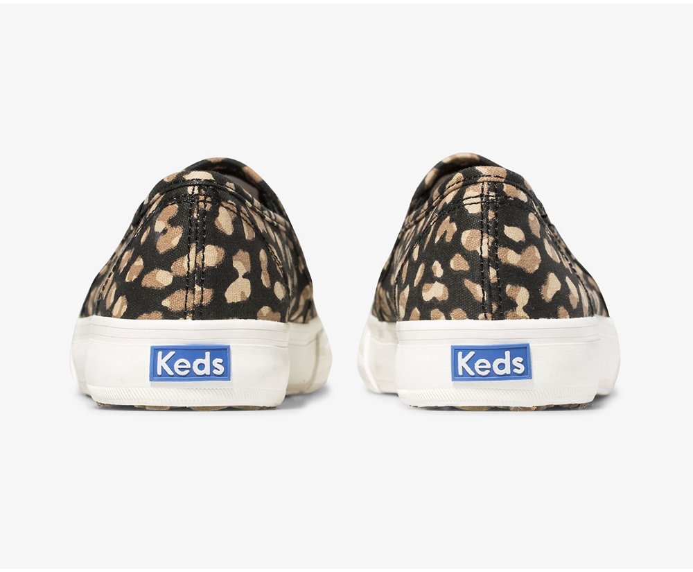 Keds Womens Slip Ons Black/Leopard - Washable Double Decker Animal - 912QMBXJO